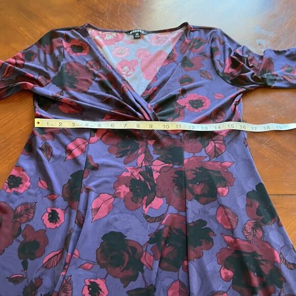 George Purple Floral Print Knit Dress Woman Size Large 12/14 Surplice Full Skirt - Picture 10 of 10